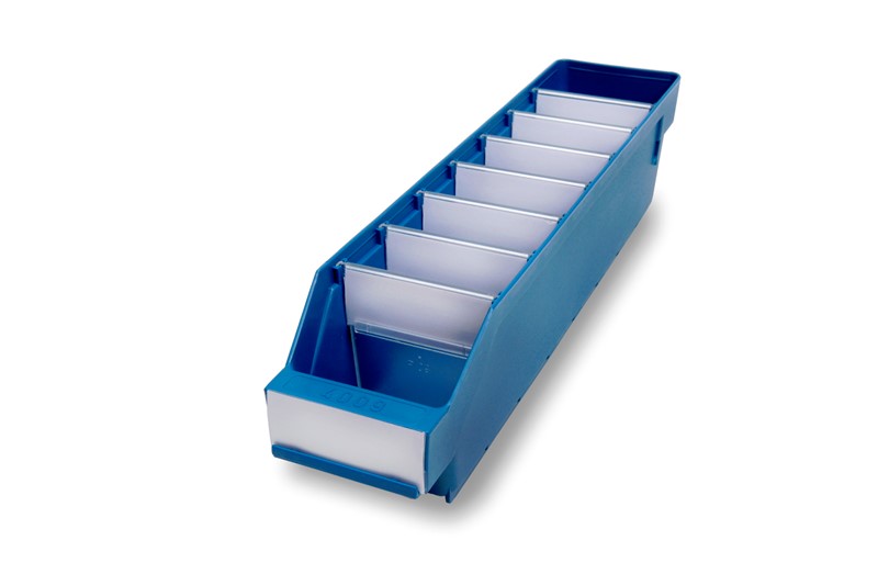 Komponentlåda, 400 x 90 x 95 mm, blå, öppen front Komponentlåda, 400 x 90 x 95 mm, blå, öppen front