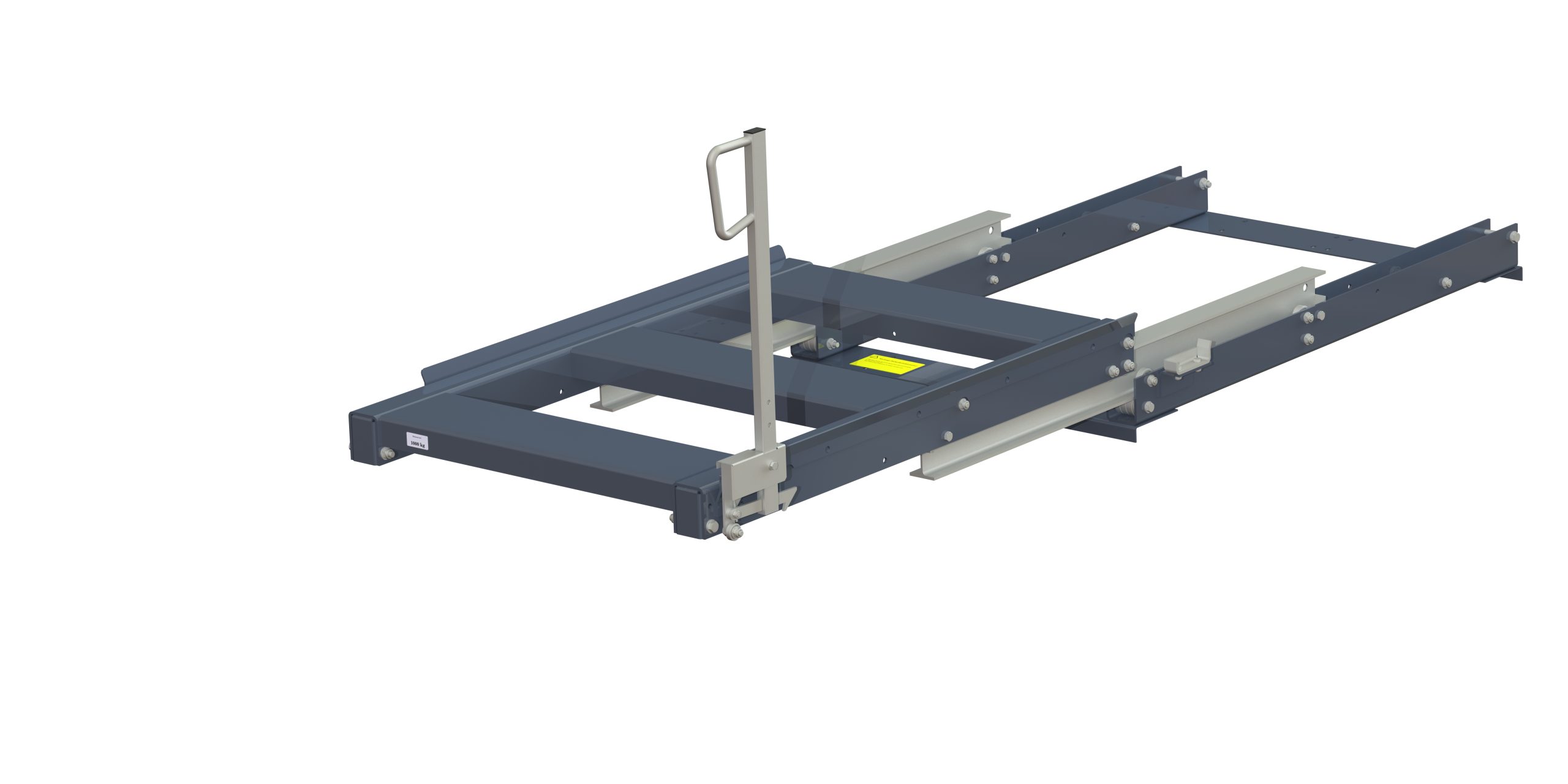 Utdragsenhet för pallställ med 100% utdragskapacitet, 1000 kg lastkapacitet, frontlastad, kortsideshanterad eur-pall, easy action-handtag h=700 mm