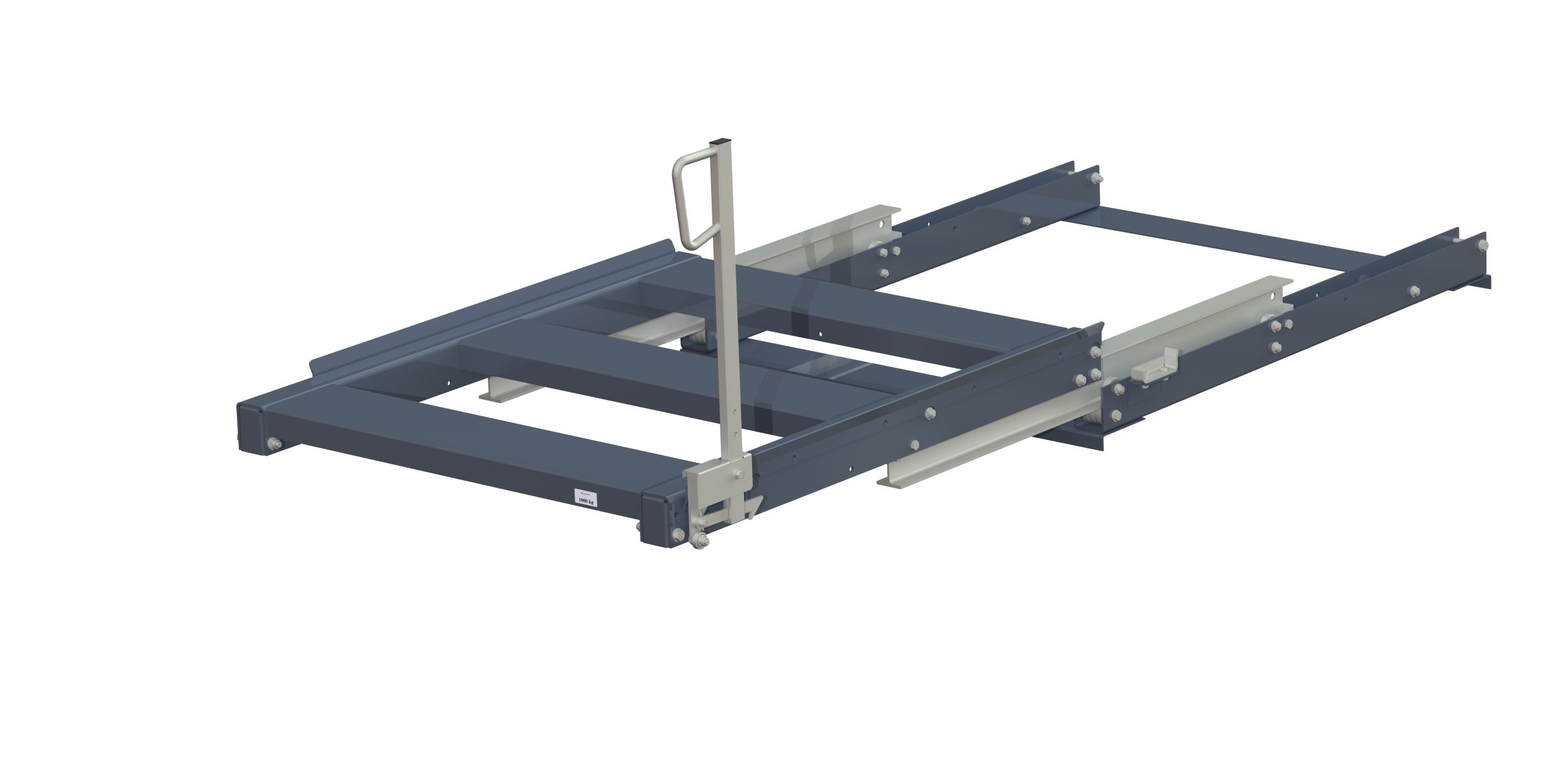 Utdragsenhet för pallställ med 100% utdragskapacitet, 1000 kg lastkapacitet, frontlastad, kortsideshanterad fin-pall, easy action-handtag h=700 mm