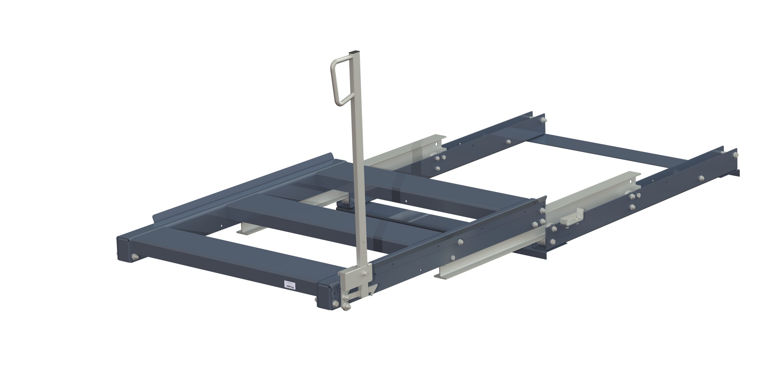 Utdragsenhet för pallställ med 100% utdragskapacitet, 1000 kg lastkapacitet, frontlastad, kortsideshanterad fin-pall, easy action-handtag h=900 mm