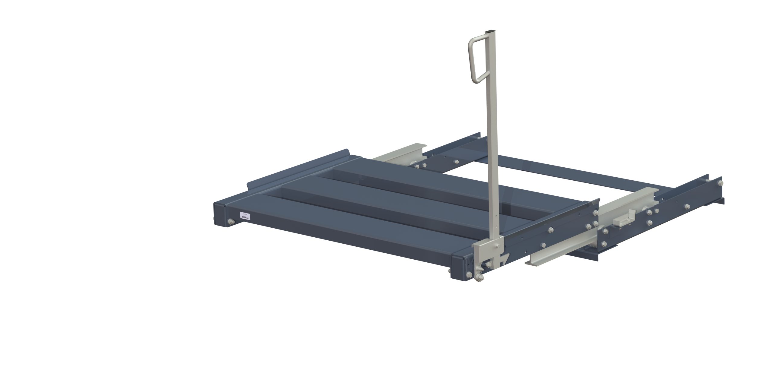 Utdragsenhet för pallställ med 100% utdragskapacitet, 1000 kg lastkapacitet, baklastad, långsideshanterad eur-pall, easy action-handtag h=900 mm