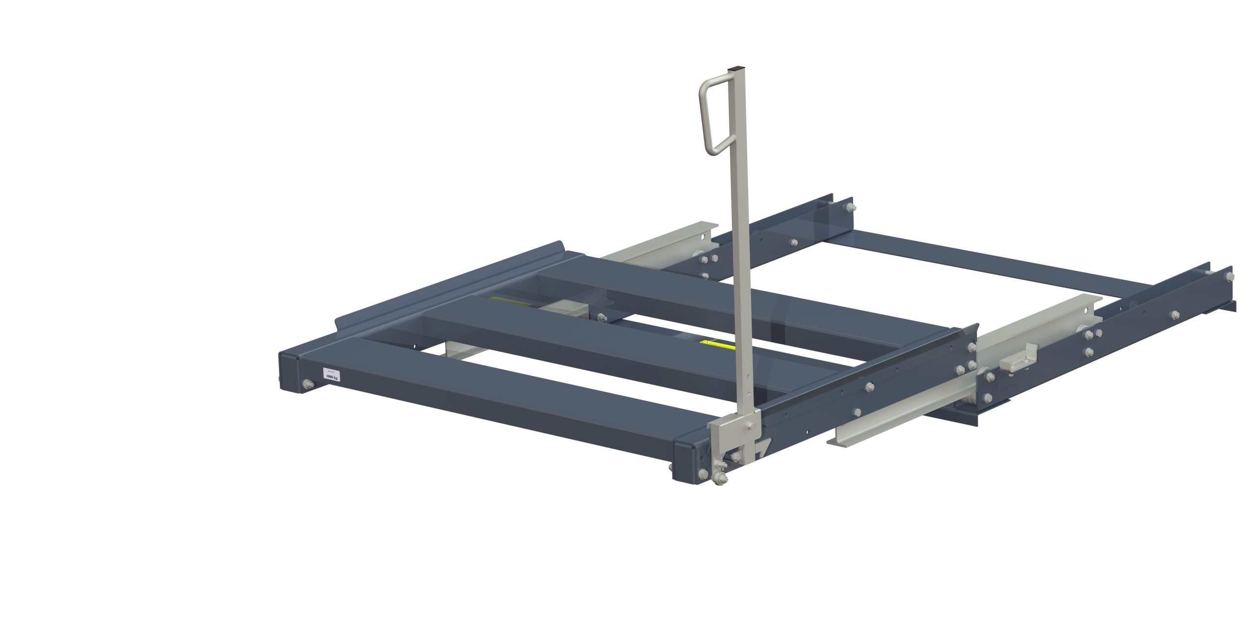 Utdragsenhet för pallställ med 100% utdragskapacitet, 1000 kg lastkapacitet, baklastad, långsideshanterad fin-pall, easy action-handtag h=900 mm