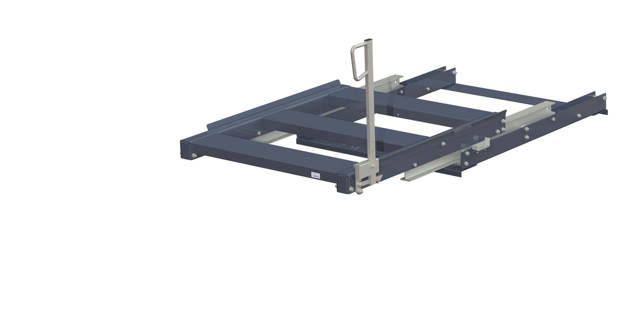 Utdragsenhet för pallställ med 70% utdragskapacitet, 1500 kg lastkapacitet, frontlastad, kortsideshanterad fin-pall, easy action-handtag h=700 mm